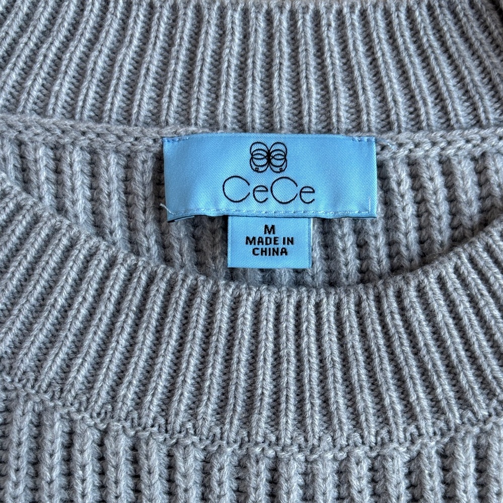CeCe Gray Ribbed Crewneck Sweater - Picture 2 of 2
